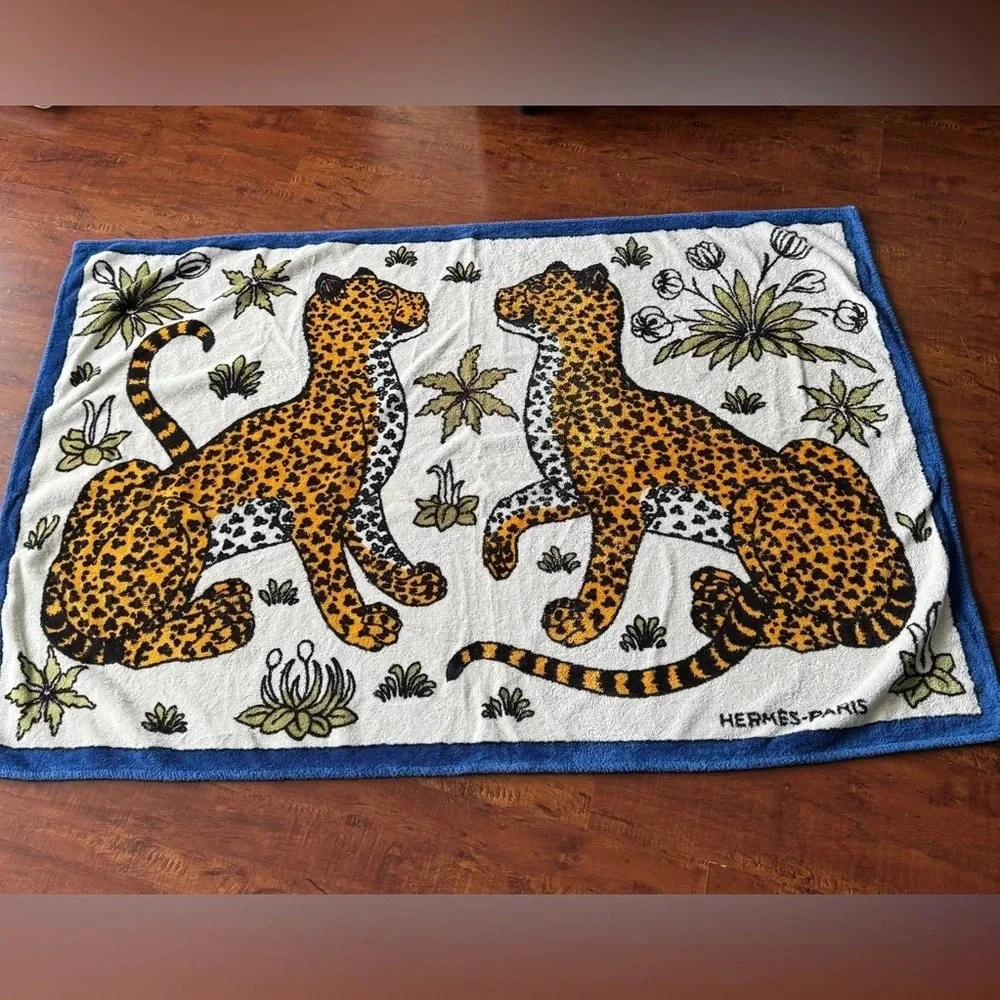 Beach Hermes Towel Leopards Blue‎ White 37.4 x 59.1